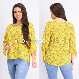 Papermoon | Stitch Fix Larie Oversized Tie Sleeve Yellow Floral Blouse NWT sz S